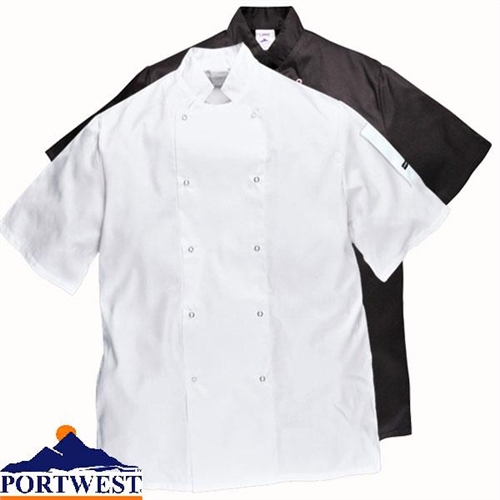 C733 - Μπλούζα μάγειρα με κοντό μανίκι, pressbutton 190g 65% Polyester, 35% Cotton 22€