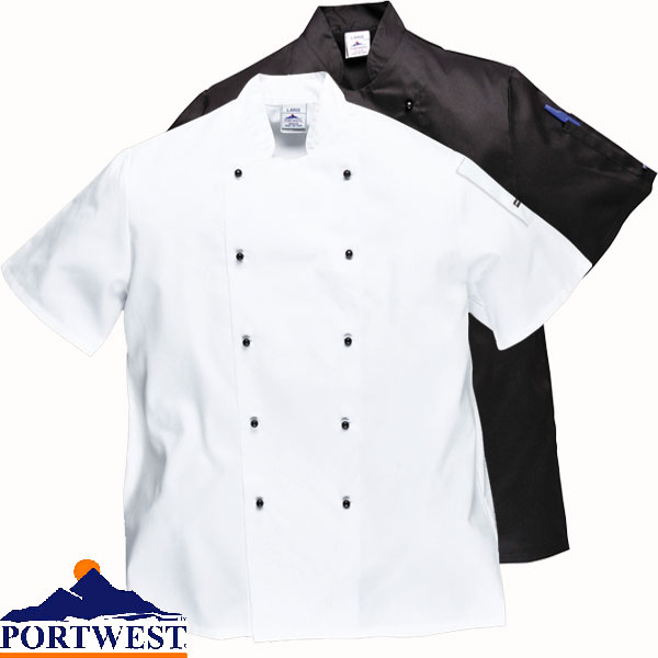 C734 - Μπλούζα μάγειρα με κοντό μανίκι, κούμπωμα πιπίλα 190g 65% Polyester, 35% Cotton 22€